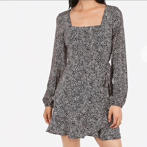 EXPRESS SQUARE NECK POLKA DOT MINI DRESS - Picture 1 of 3